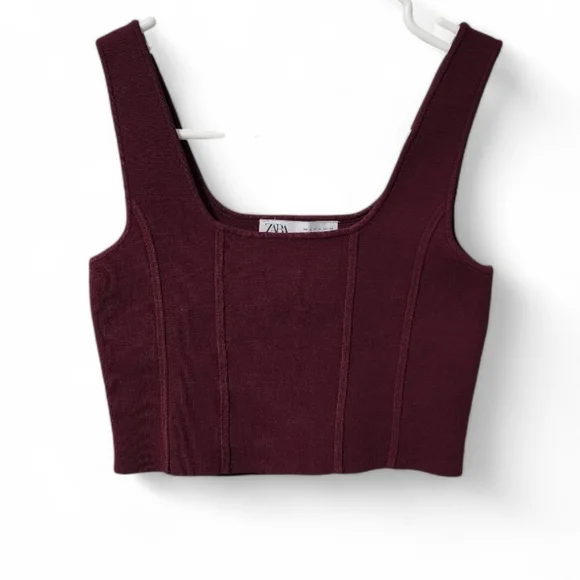 Zara Deep Red Square Neck Tank Top - Picture 4 of 8